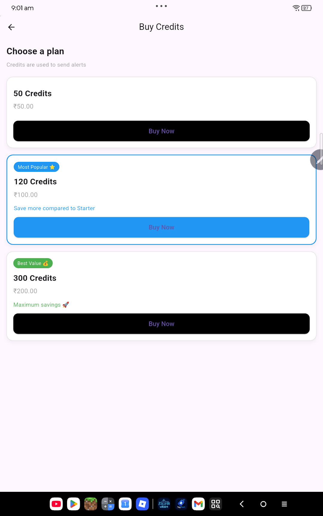 Buy credits plans